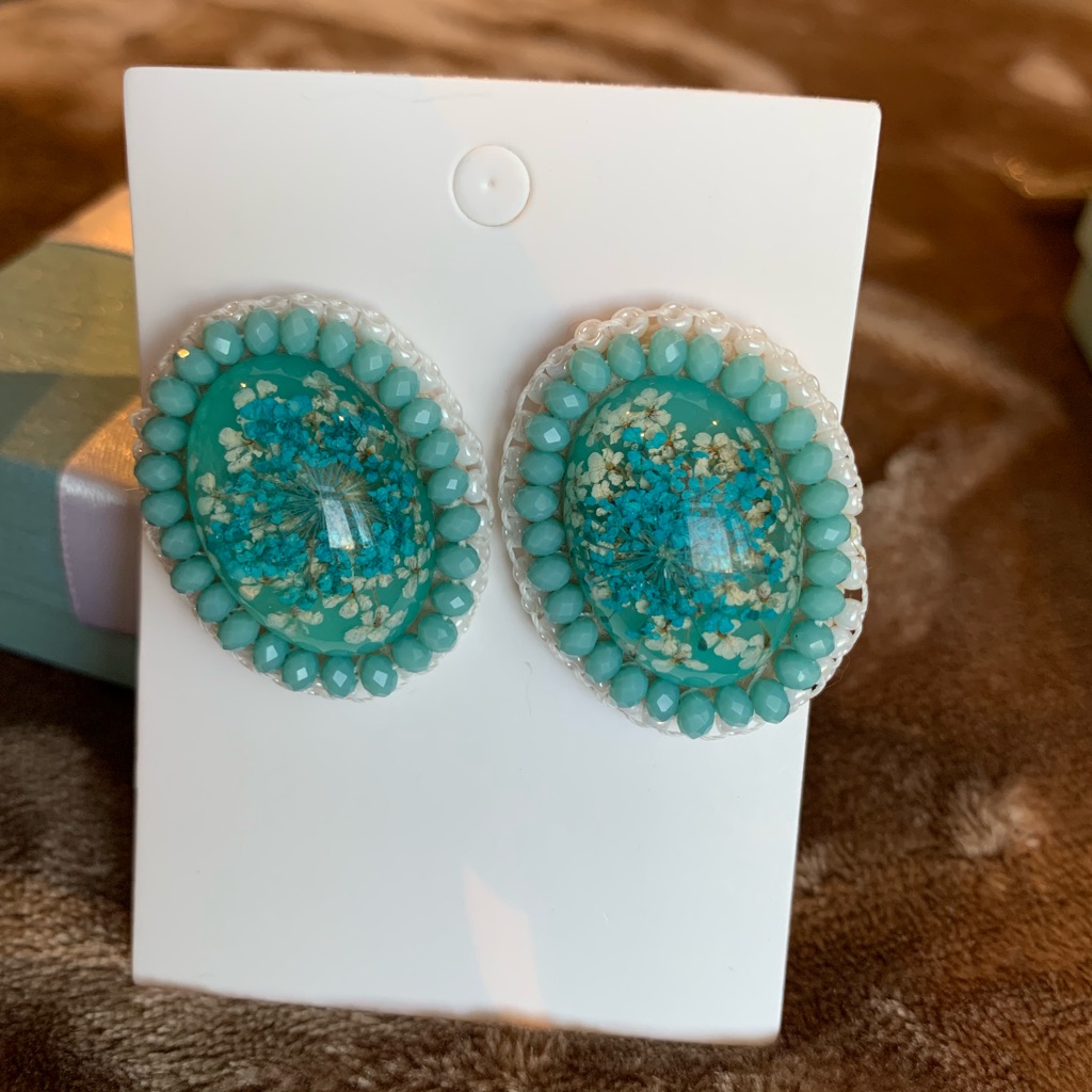 Teal Blossom Statement Summer Earrings Handmade